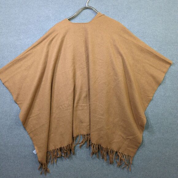 Breezy Lane Poncho Sweater Womens One Size Caramel Brown Knit Fringe Layer Top - Picture 4 of 7
